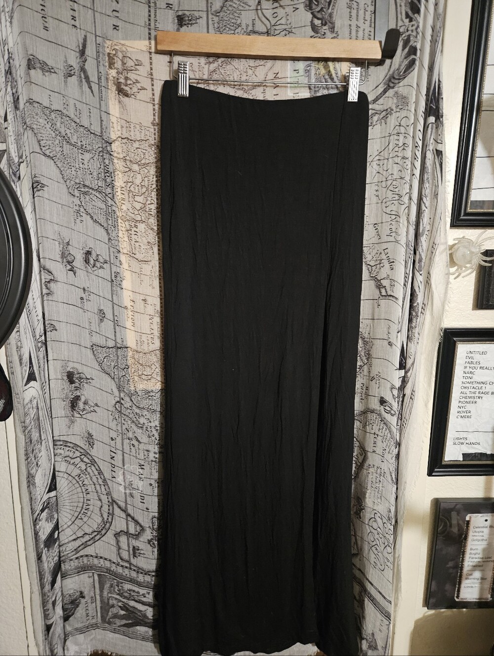 Medium Long Black Skirt, High Slit